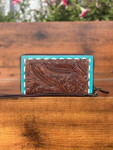 Nuevos embragues de mujer de estilo occidental de cuero labrado hechos a mano Real, superventas, tamaño compacto, cuero labrado turquesa, embragues elegantes - Product Image 2