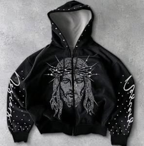 Sudadera con Capucha Lawd Sports Negra con Estrella de Diamantes de Imitación, Poliéster/Algodón, Forro Polar de 300 Gramos, Ecológica, Impermeable, Transpirable, para Invierno - Product Image 1