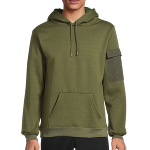 Sweat-shirt à capuche vert olive pour homme, coupe classique, en molleton de coton, pull décontracté avec poche et patch sur la manche, vêtement d'automne - Product Image 2