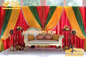 Grand Sangeet Night Stage colorido telón de fondo cortinas boda musulmana diseño de pavo real telón de fondo boda paquistaní bordado telón de fondo - Product Image 4
