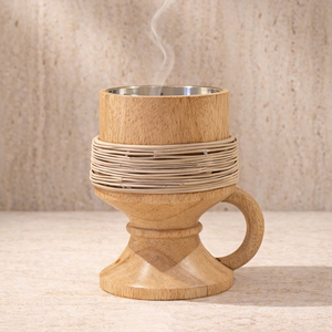 Brûleur d'encens en bois naturel avec support de style calice, poignée latérale confortable et insert de bol intérieur métallique pour parfumer - Product Image 3