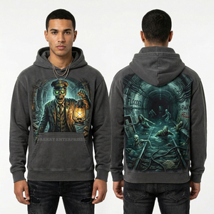 Sweat à capuche graphique Racing Zombie rouge vintage délavé style streetwear, pull personnalisé Speed Track en molleton épais - Product Image 2