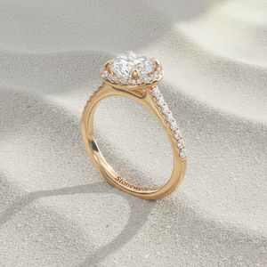 แหวนหมั้น Pav Halo และ Shank Diamond ชุบทองคำสีกุหลาบ สไตล์วินเทจ ประดับเพชรแบบ Prong Setting พร้อมใบรับรอง - Product Image 4