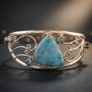 Bracelet manchette en argent sterling 925 avec larimar bleu naturel, fait main, jonc ouvert, bijou quotidien pour femme, cadeau - Product Image 4