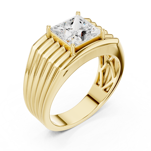 Yellow Gold Lab-Grown Diamond Men’s Solitaire <b>Statement</b> <b>Ring</b> – Bold Wide Contemporary Wedding Band for diamond jewelry - Product Image 2