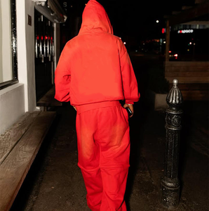 Men Red Hooded <b>Tracksuit</b> Set With <b>White</b> Cross Embroidery Full Zip Sweatshirt And Sweatpants Casual Streetwear Hip Hop Style - Product Image 2