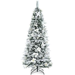 Albero di Natale Artificiale Floccato con Bacche e Fiori di Poinsettia - 5, 6, 7 o 8 Piedi - Product Image 1