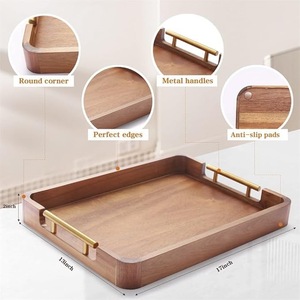 Bandeja de Servir Moderna de Madera con Asas de Metal |   Bandeja Rectangular para Desayuno, Té y Café |   Madera Maciza Resistente - Product Image 2