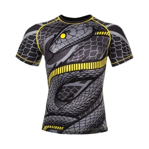 เสื้อแรชการ์ดแขนสั้นลายงูสำหรับผู้ชาย แห้งเร็ว ผลิตจากโพลีเอสเตอร์ เสื้อกีฬาสำหรับผู้ใหญ่ แบบรัดรูป - Product Image 1