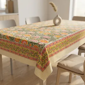 Nappe rectangulaire imprimée à la main, nappe de haute qualité, nappe de restauration fine, impression à la main, belle décoration de table en gros - Product Image 1