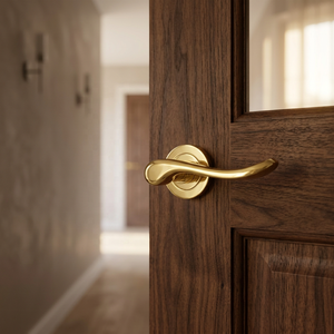 Poignée de porte à levier en laiton de designer, quincaillerie d'entrée au design durable, finition dorée, pour chambre, salle de bain, salon, bureau à domicile - Product Image 2