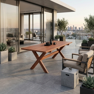 Modern Natural Teak Wood Outdoor <b>Dining</b> <b>Table</b> and <b>Bench</b> <b>Set</b> Solid Wood Eco-Friendly Patio Furniture for Park Use - Product Image 5