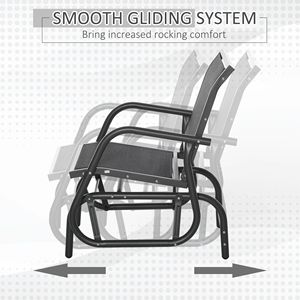 Sedia a dondolo da esterno grigio scuro con braccioli curvi in acciaio per portico, giardino, bordo piscina - Product Image 4