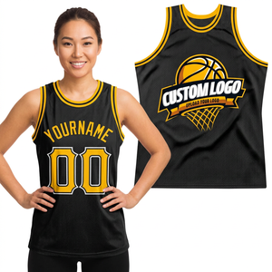 Camiseta de Baloncesto Sublimada Personalizada, Negra y Amarilla, Sin Mangas, Unisex, para Adultos, de Malla Transpirable, con Impresión del Logotipo del Equipo - Product Image 4