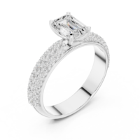 Bague de fiançailles en argent sterling avec émeraude et moissanite ronde, triple rangée pavée |   Bague de mariage élégante pour femme