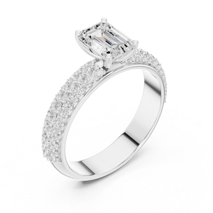 Anillo de Compromiso de Plata de Ley con Esmeralda y Moissanita Redonda en Tres Filas |   Anillo de boda llamativo para mujer - Product Image 4
