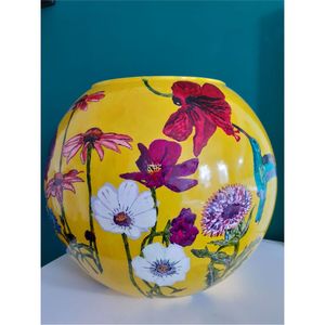 Jarrón Decorativo de Metal para Decoración del Hogar, Pieza de Arte Floral Pintada a Mano con Colibrí, Centro de Mesa Redondo Moderno, Elegante Regalo para Sala de Estar - Product Image 3