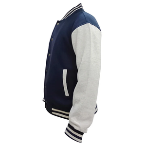 Veste universitaire bleu marine pour homme avec manches en polaire blanche et inscription FPS, style preppy, col rabattu, coupe classique - Product Image 2