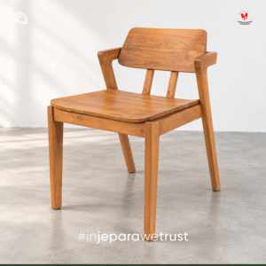 Chaise de salle à manger scandinave en teck massif, finition naturelle, fauteuil en bois pour la maison moderne, restaurant, hôtel, mobilier - Product Image 1
