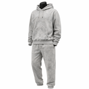 Ensemble de survêtement gris délavé à l'acide pour homme, sweat-shirt à capuche et pantalon de jogging, tenue décontractée deux pièces - Product Image 4
