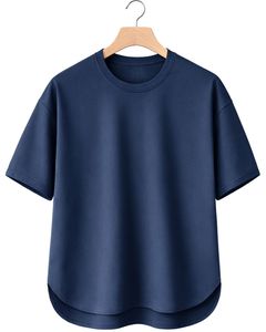 Camiseta Oversize Azul Marino Personalizada para Hombre, con Dobladillo Curvo, Hombros Caídos, Cuello Redondo, Algodón Liso, Estilo Urbano, Verano - Product Image 1