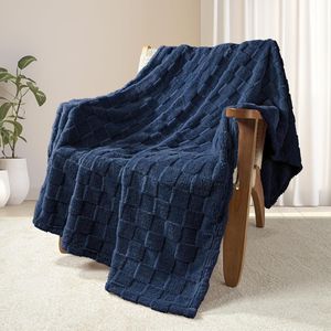 Super Soft and Warm Lightweight Fleece <b>Throw</b> Blanket Navy <b>Blue</b> 50x60 Inches All Seasons Checkered Pattern Couch Blanket - Product Image 4