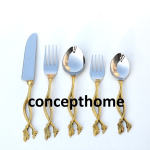 Cucharas de latón chapadas en oro con mango de concha marina para bodas, cucharas de mesa para cenas, en oferta. - Product Image 2