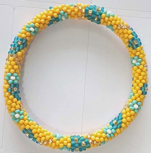 Stunning Light Summer Colors Flower Pattern Children's Lampwork <b>Glass</b> Beaded Roll Bracelets - Product Image 1