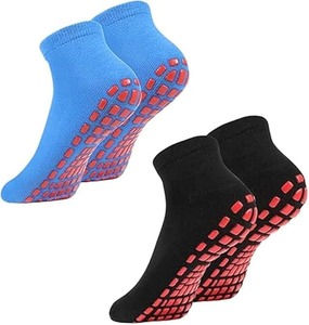 Calcetines de yoga antideslizantes hasta el tobillo, color sólido, agarre antideslizante para adultos, uso en verano, azul y negro - Product Image 1