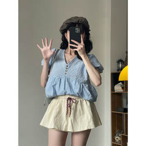 Jupe-short décontractée pour femme de haute qualité, coupe trapèze fluide et respirante, taille haute, fermeture boutonnée, plusieurs coloris, été - Product Image 4