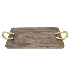 Oval Shape Wooden <b>Tray</b> For Serving Tea Snacks Home Decor Tableware Decorative <b>Trays</b> With <b>Mirror</b> Polish Horse Stirrup Handles - Product Image 4