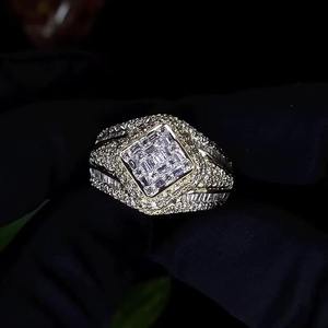 925 Sterling <b>Silver</b> <b>Ring</b> with Square Center Moissanite Stone Luxury <b>Mens</b> Fashion Statement Jewelry with Sparkling Finish - Product Image 1