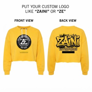 Sweat-shirt court pour femme en molleton de coton premium 320 GSM, coupe oversize, jaune, avec patch brodé et logo personnalisé, style streetwear - Product Image 1