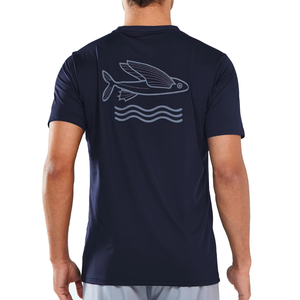 Men's Navy Blue Quick Dry Rash Guard With Flying <b>Fish</b> Back Print Short Sleeve Polyester <b>Shirt</b> - Product Image 4