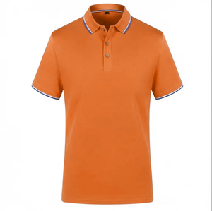 Polo en piqué de coton pour homme, manches courtes, couleur unie, respirant, coupe classique, design tricoté, col et détails bleus - Product Image 3