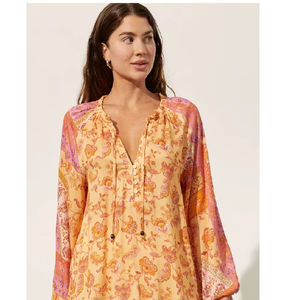 Polyester Printed Paisley Bohemian Women's <b>Top</b> Manufacturer V-neck Beachwear - Product Image 1