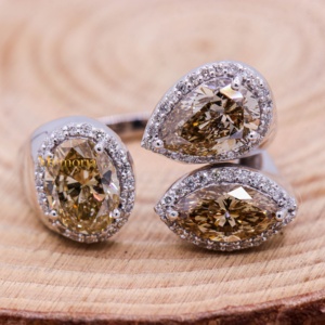 Wholesale 18K White Gold Custom Bridal Fancy Yellow Diamond Pear Marquise Oval 3 Stone Halo <b>Open</b> Engagement <b>Rings</b> - Product Image 4