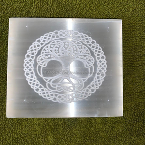Wholesale Supplier Natural Stones Crystals Energy Crystals <b>Healing</b> Selenite Engrave Charging Plate coaster Slice - Product Image 2
