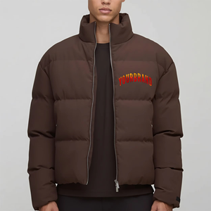 Blouson matelassé marron chocolat pour homme, col montant, fermeture éclair, manteau d'hiver isolé, logo personnalisé, streetwear, blouson bulle, chaud et décontracté - Product Image 4