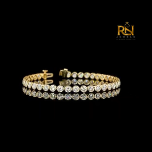 Round Brilliant Cut Bezel Set Lab Grown Diamond Tennis Bracelet Modern Eternity Link Bracelet 9K 14K 18K <b>Solid</b> <b>Gold</b> Fine Jewelry - Product Image 2
