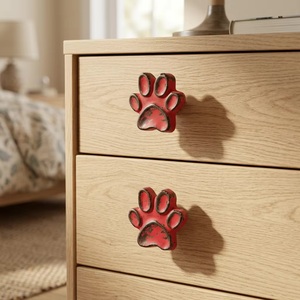 Red Distressed Cast Iron Paw Print Cabinet Knobs <b>Rustic</b> Furniture Handle for Kitchen <b>Wardrobe</b> Bedroom Novelty Shape Durable - Product Image 3
