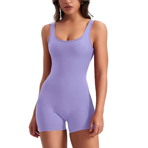 Mono de punto morado liso para mujer con tirantes finos y cintura alta, transpirable, para yoga, primavera-verano - Product Image 1