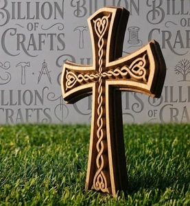 Croix en bois artisanale, fabrication directe d'usine Billion Crafts, décoration religieuse chrétienne, modèle BOC-CRS-001, motif floral traditionnel - Product Image 3