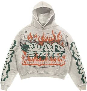 Vente en gros de sweats à capuche unisexes surdimensionnés en molleton 100% coton, imprimés par transfert thermique, style vintage, coupe ample, avec poche avant, épaules tombantes, personnalisables - Product Image 1