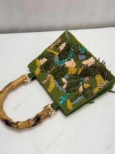 Sac à main perlé vert, motif géométrique 3D, sac de villégiature, fabrication artisanale, vente en gros, OEM, export, marque privée, approvisionnement en vrac - Product Image 3