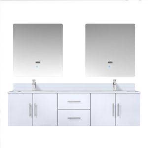 Bianco lucido 72 In. Vanità doppio bagno con 22 In. Set di rubinetti In quarzo bianco e 30 pollici. Specchietti LED bagno vanità - Product Image 1