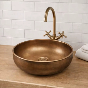 Fregadero de cobre de fácil mantenimiento, lavabo de cobre de bajo cuidado, producto seguro para el agua, material higiénico para fregaderos de cobre, solución higiénica para lavabos de cobre - Product Image 1