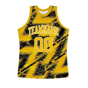 Conjunto de Uniforme de Baloncesto Sublimado Personalizado, Transpirable, de Malla, Amarillo y Negro, Nombre del Equipo 00, Unisex, Secado Rápido, Ropa Deportiva para Todas las Temporadas - Product Image 2