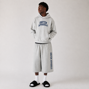 Ensemble sweat à capuche et short en molleton épais tissé personnalisé avec logo pour homme, idéal pour l'été, avec logo OEM sur le devant - Product Image 1
