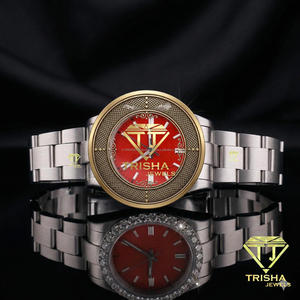 Designer Unisex Luxury Watch Stainless Steel <b>Bracelet</b> <b>Red</b> Gold Tone Bezel Vintage Analog Mechanical Movement Premium Fashion - Product Image 1
